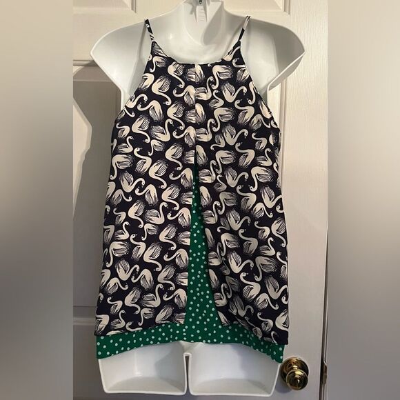 Anthropologie Porridge Women’s Small Green/Dark Navy Swan Layered Tank Top - Picture 4 of 6